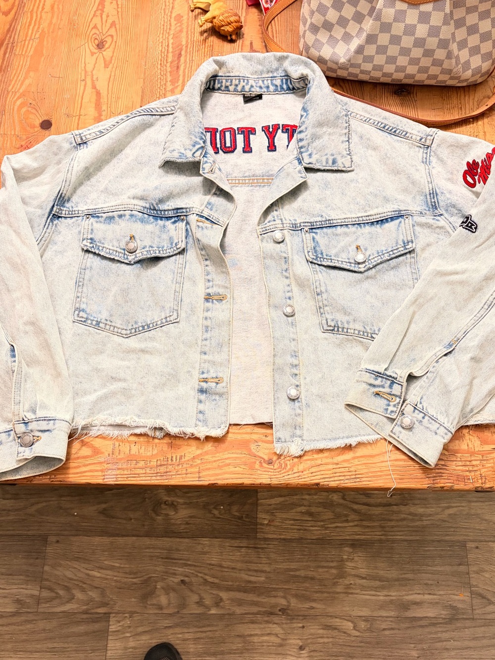 Mississippi State patched light wash Jean Jacket